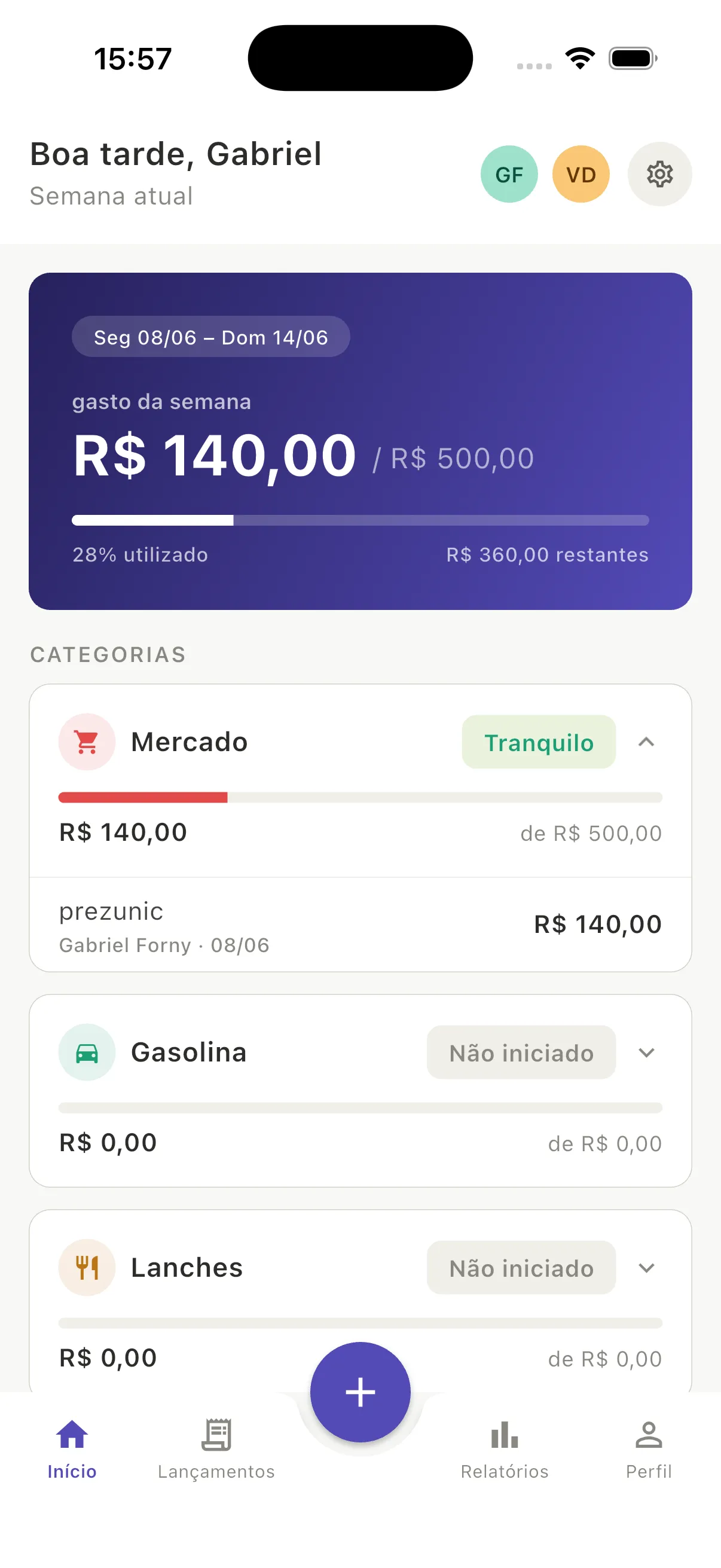 Tela 1 do aplicativo Semanada